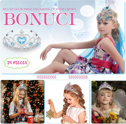 Zhanmai 24 Pcs Tiara Crown Set Princess Crown for Girls Plastic Tiaras Dress up Costume Party Favor Accessories Kid Birthday (Blue Purple Pink)