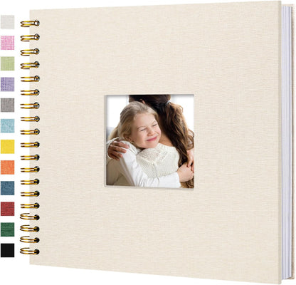 8 x 8 Inch Scrapbook Photo Album Linen Cover 20 Sheets/ 40 Pages, Hardcover Kraft White Pages Memory Book, for Travel Wedding Guest Book Christmas Baby Shower Fits 4x6 & Instant Photos, Beige