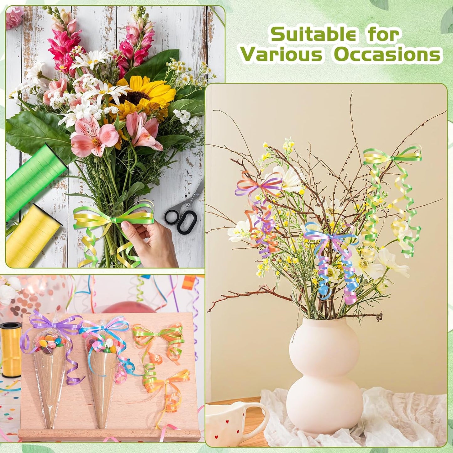 woric 6 Rolls Curling Ribbon Spring Easter Ribbon 1800 Feet Colorful Balloon String Ribbons 1/5 Inch Thin Ribbons for Arts Crafts Spring Mothers Day Graduation Wedding Birthday Party Gift Wrapping