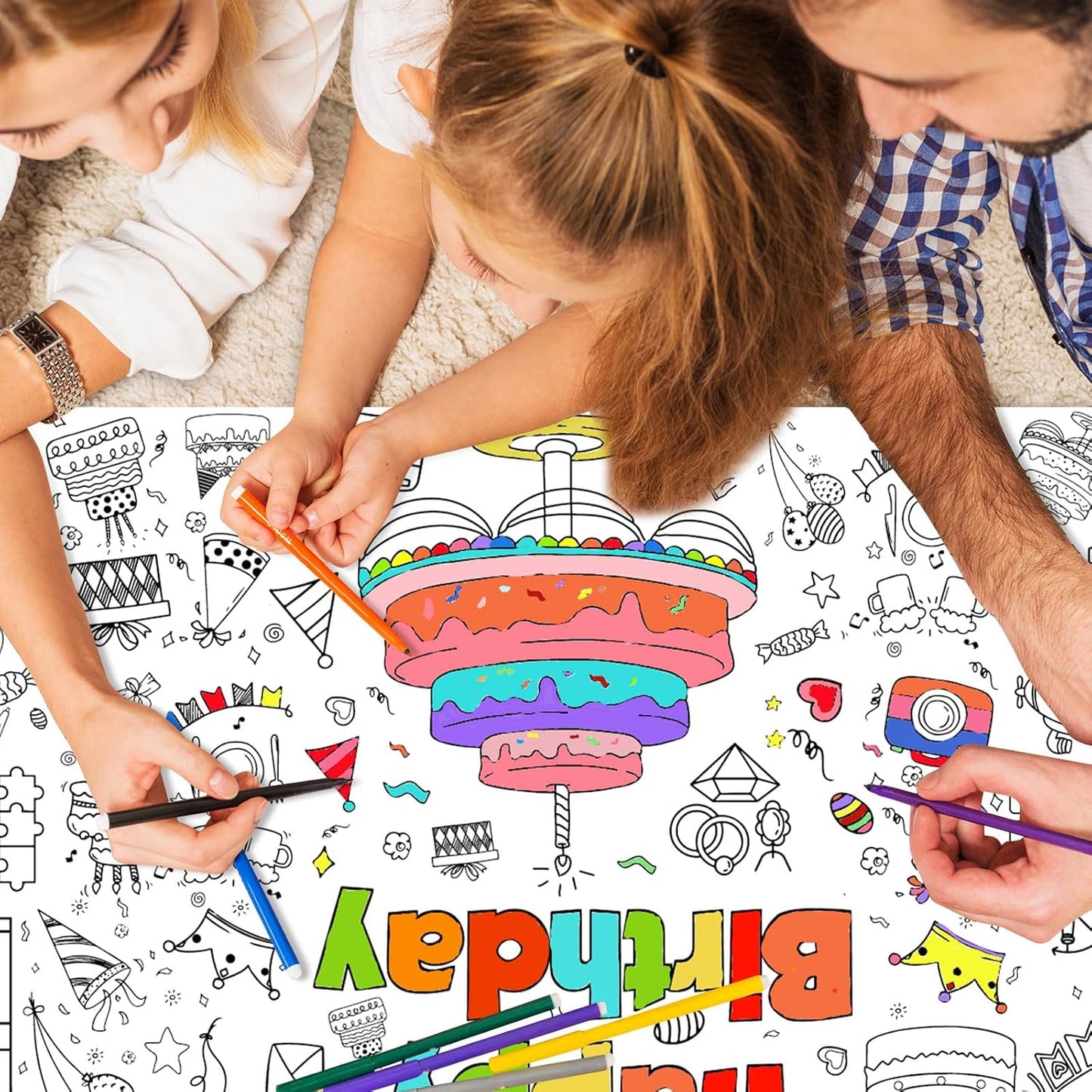 Happy Birthday Giant Coloring Tablecloth Poster for Kids,30x72Inch DIY Art Activity Birthday Drawing Paper Coloring Tablecloth Poster Table Cover Mat Home Classroom Birthday Party Suppiles