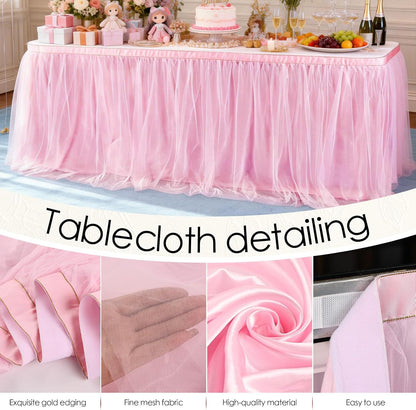 THARAHT Tulle Table Skirt 6FT 180CM Long for Rectangle Tables Round Tables Ruffle Desk Skirt for Princess Girls Birthday Party Cake Dessert Decorations Table Skirt