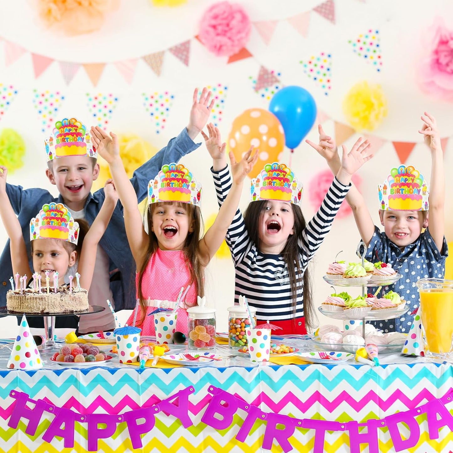 Pack of 36 Birthday Crowns for Kids - Colorful Paper Party Hats for Students Classroom School VBS Party Supplies