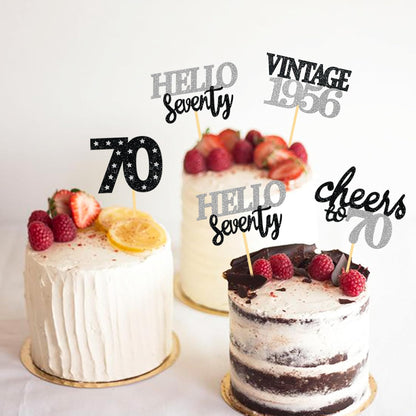24 Pcs Glitter 70th Birthday Cupcake Toppers for Celebrating 70th Birthday Party Decorations for Seventy Years Old Birthday Party Supplies (Rose Gold2)