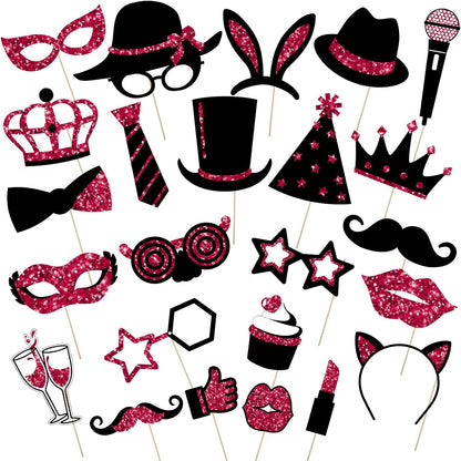 Zonon 24 Pcs Funny Photo Booth Props Class of 2026 Graduation Birthday Wedding Family Class Reunion Prom Disco Party Celebration Decoration Supplies Mix of Hats, Lipstick, Tie(Blue and Black)