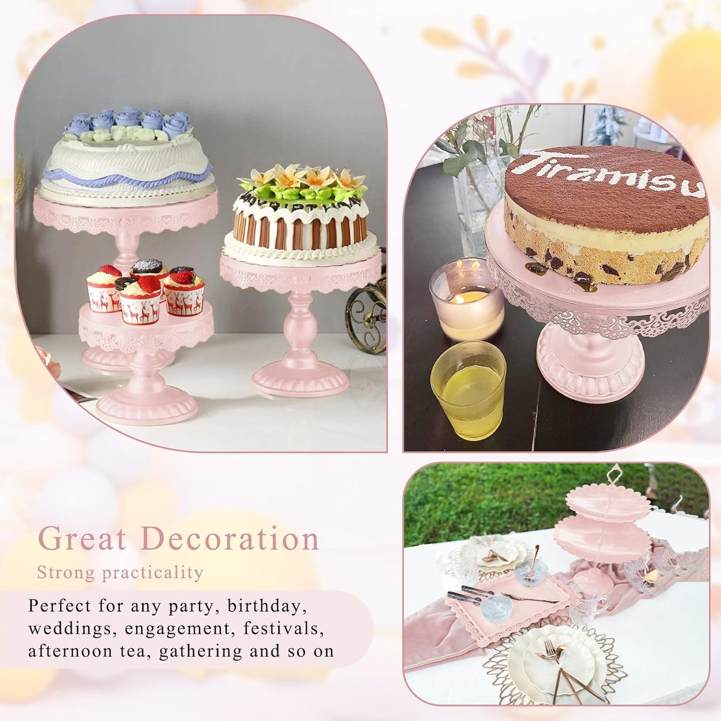 Set of 9 Cake Stands Metal Cupcake Stand Set Multiple Styles Candy Fruit Display Tower Dessert Plate Cake Serving Tray for Birthday Party Wedding Anniversary Baby Shower Engagement (Gold)