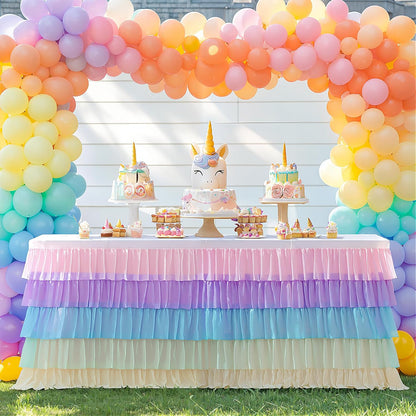 Pastel Rainbow Table Skirt Ruffle Party Tablecloth for Rectangle Table 6ft Birthday Party Baby Shower