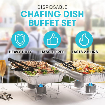 Disposable Chafing Dish Buffet Set Food Warming Trays - Buffet Set Trays Food Warmers for Parties & Events - Replacement Chafing Dishes for Catering (9 Serving Utensil Set)