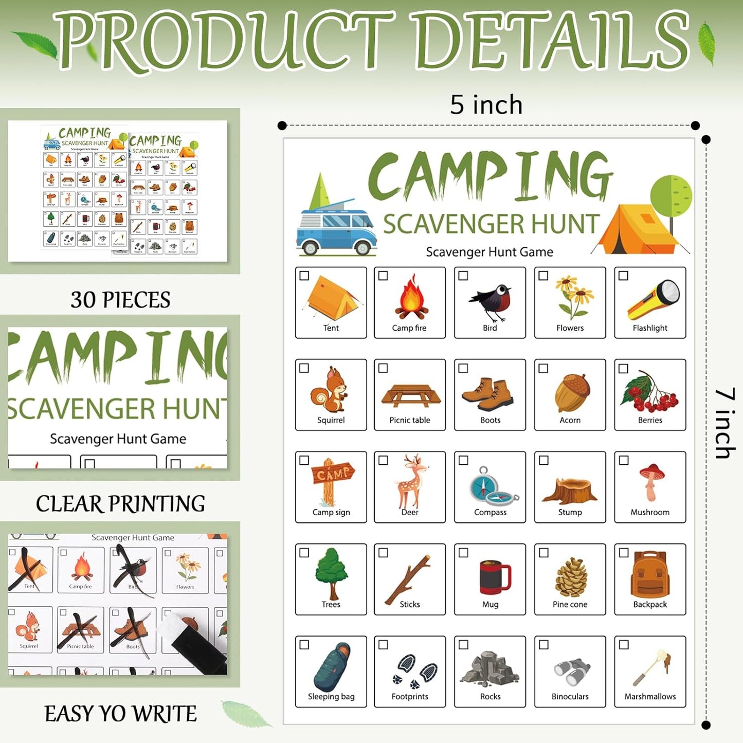 Hoolerry 30 Pcs Nature Scavenger Hunt for Kids Road Trip Game Car Spring Summer Easter Scavenger Hunt Cards Travel Activities Camping Games Outdoor Indoor Seek Activity for Kids Adults(Nature)