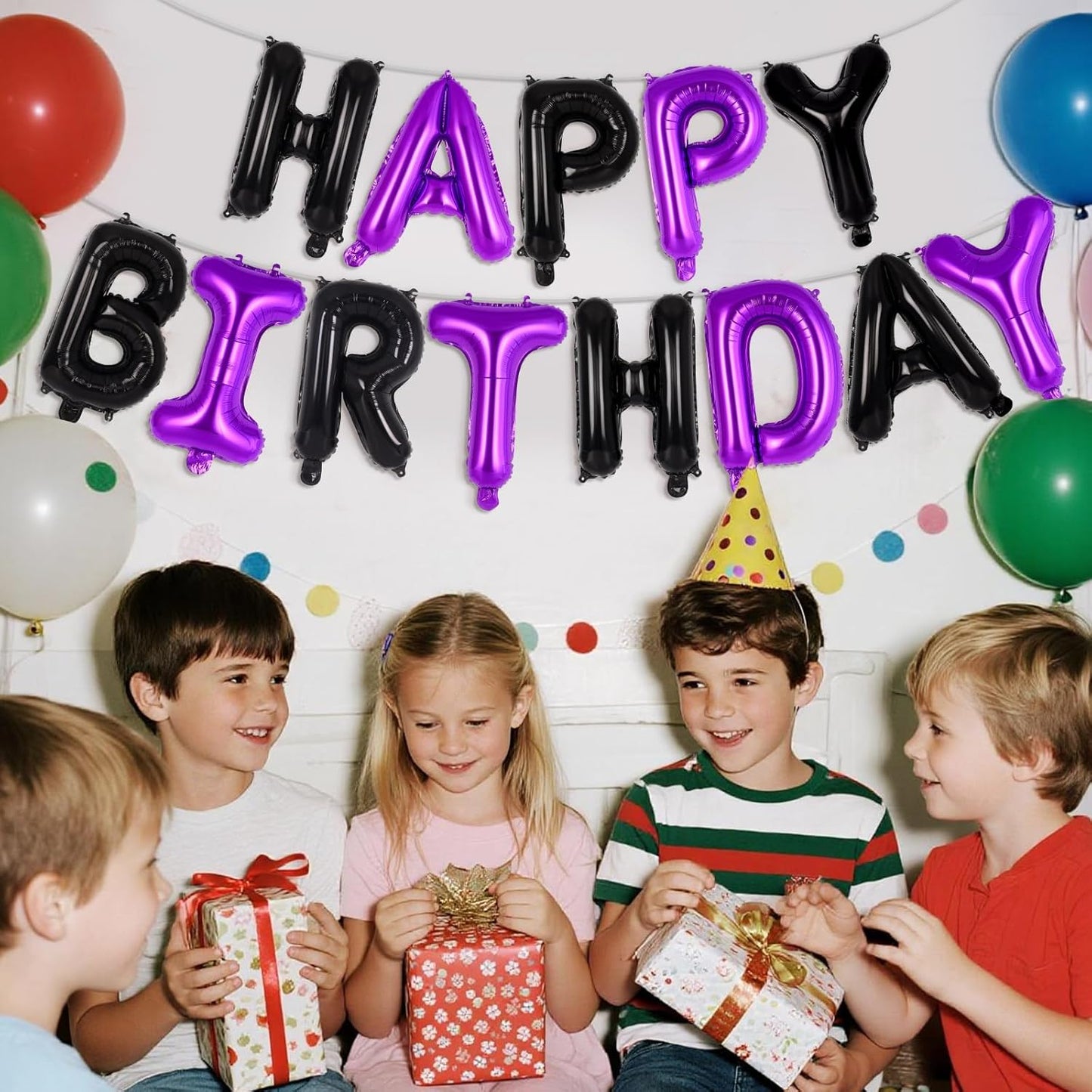 Happy Birthday Balloons Banner, Foil Balloon Personalized Name Letters Balloons Sign Birthday Party Decorations for Women Men Boys Girls Cream