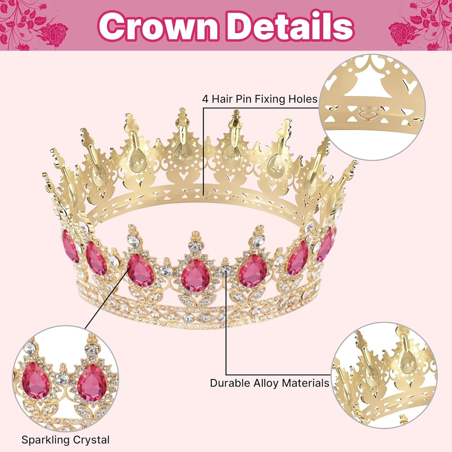 Crown Cake Topper, Balls Happy Birthday Cake Topper Pink Crown Birthday Candles Gold Butterflies, Corona Para Pastel, Cake Decorations for Birthday Wedding (Gold, Pink)