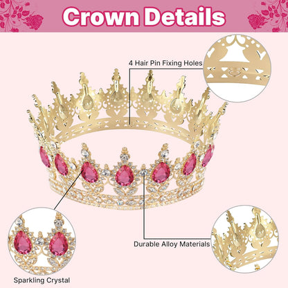 Crown Cake Topper, Balls Happy Birthday Cake Topper Pink Crown Birthday Candles Gold Butterflies, Corona Para Pastel, Cake Decorations for Birthday Wedding (Gold, Pink)