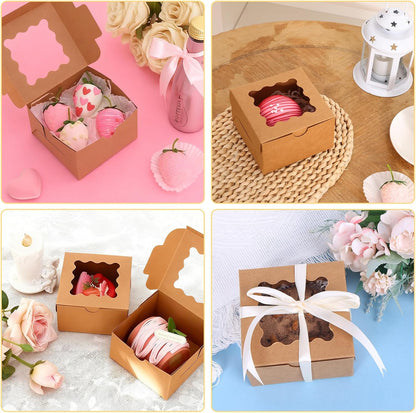 Moretoes 120pcs White Bakery Boxes, 4x4x2.5 Inch Cookie Boxes with Window for Small Cake, Treats, Donuts, Candy