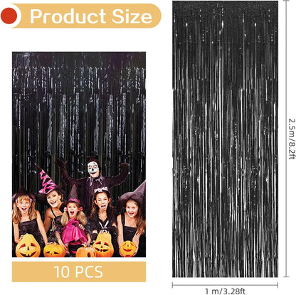 10 Pack Silver Backdrop Curtain 3.2ft x 8.2ft Metallic Tinsel Foil Fringe Curtains Photo Booth Background for Birthday Party Decoration Baby Shower Engagement Wedding Christmas Decoration (Silver)