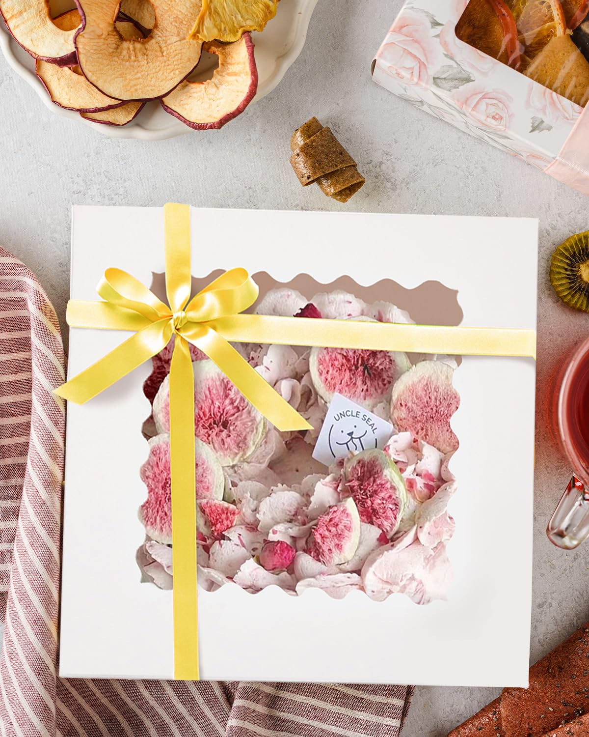 qiqee White 6x6x5 Cake Box, 4 Sets White Cake Box with Window ＆ 4 Sets 6" White Cake Round Boards, 6inch Cake Containers