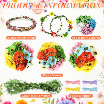 Zeyune 20 Sets Spring Tea Party Favor Flower Crowns Making Kit, Make Your Own Flower Crown Wreath Garland Headbands Craft Kit Handmade DIY Fairy Floral Hair Accessories Gift for Women(Daisy)