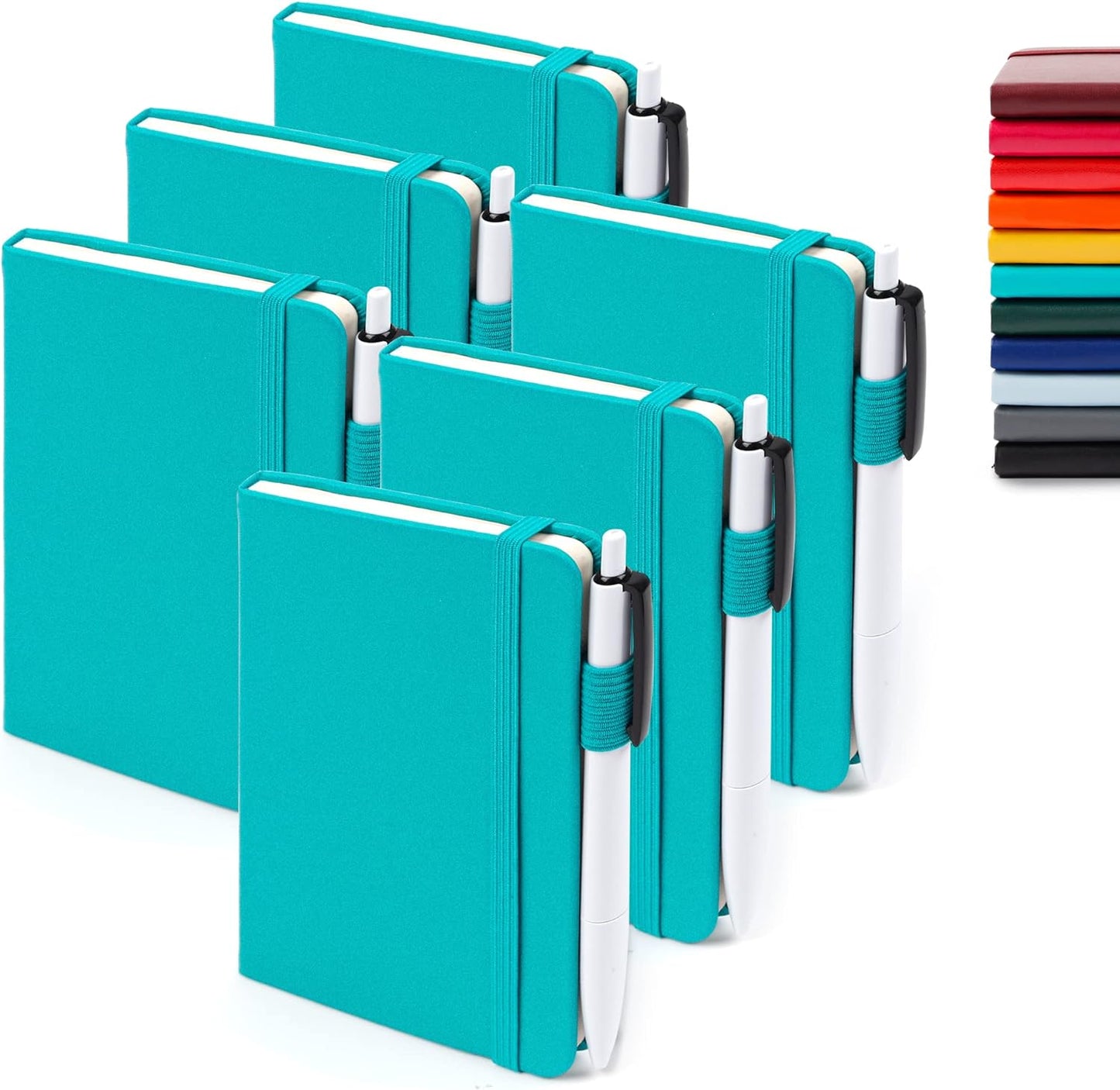 feela 6 Pack Pocket Small Notebooks Bulk, Mini Cute Memo Notepads Hardcover College Ruled Lined Journals with Pen Holder for Women Girls Office School, with 6 Black Pens, 3.5”x 5.5”, A6, Rose Pink