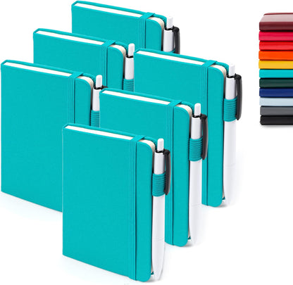 feela 6 Pack Pocket Small Notebooks Bulk, Mini Cute Memo Notepads Hardcover College Ruled Lined Journals with Pen Holder for Women Girls Office School, with 6 Black Pens, 3.5”x 5.5”, A6, Rose Pink