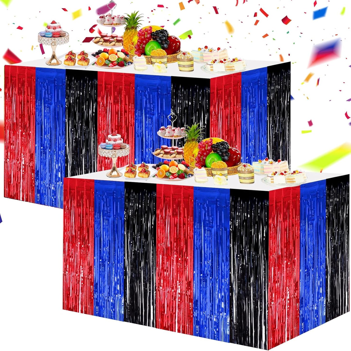 BEISHIDA 2 Pack Metallic Tinsel Foil Fringe Table Skirts for Rectangle & Round Tables Hot Pink Kids' Birthday, Holiday Cartoon Party Decorations for Birthday Valentines Baby Shower Festive Events