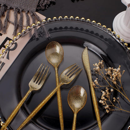 Supernal 180pcs Black Plastic Silverware Set - Heavy Duty Disposable Utensils (60 Forks, 60 Knives, 60 Spoons) - Elegant Black Cutlery for Parties, Weddings & BBQ