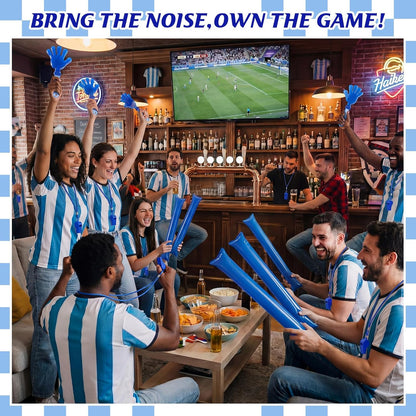 48 Pcs Cheering Noisemakers Set Included 12 Pcs Mini Air Horns Noisemakers 12 Hand Clappers 24 Thunder Sticks for Birthdays Sporting Events (Horn,Blue)