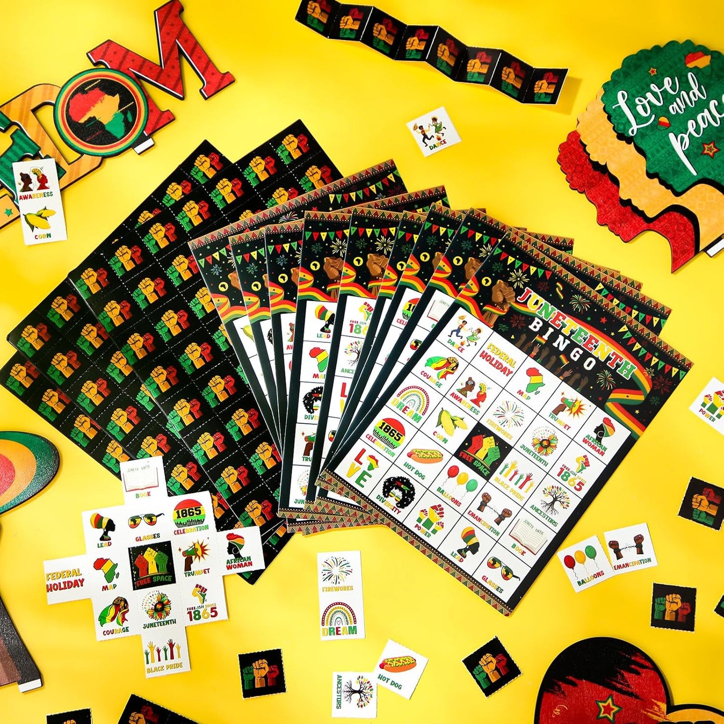 Liliful 35 Pcs Juneteenth Bingo Games for 24 Players Happy Juneteenth Bingo Cards African American Holiday Party Game for 1865 Black Freedom Day Party Supplies (Juneteenth)