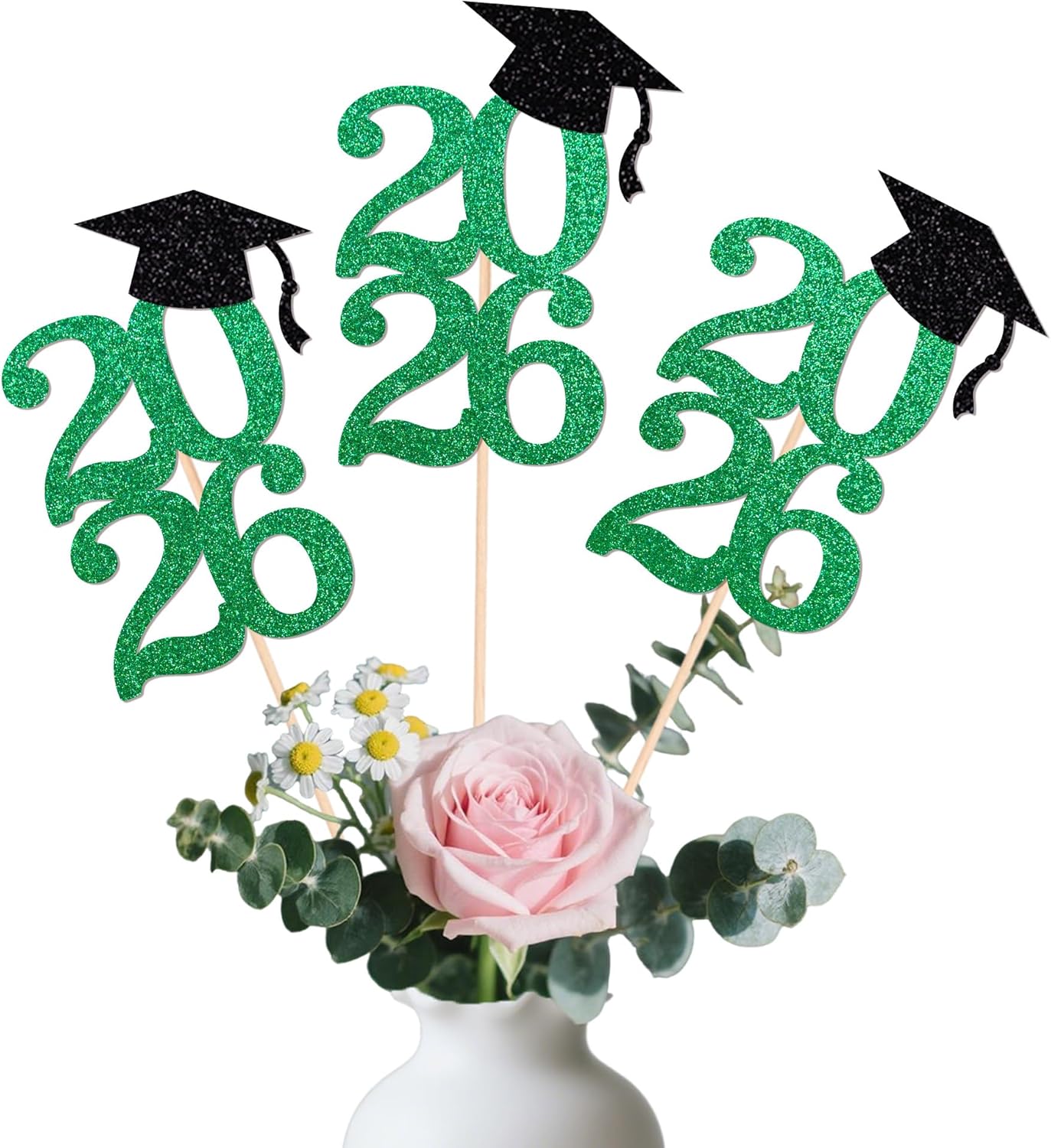 Class of 2026 Graduation Centerpieces, 10 Pcs Gold Glitter 2026 Centerpieces with Graduation Cap, Congrats Grad Party Decorations for Cake, Dessert & Centerpieces