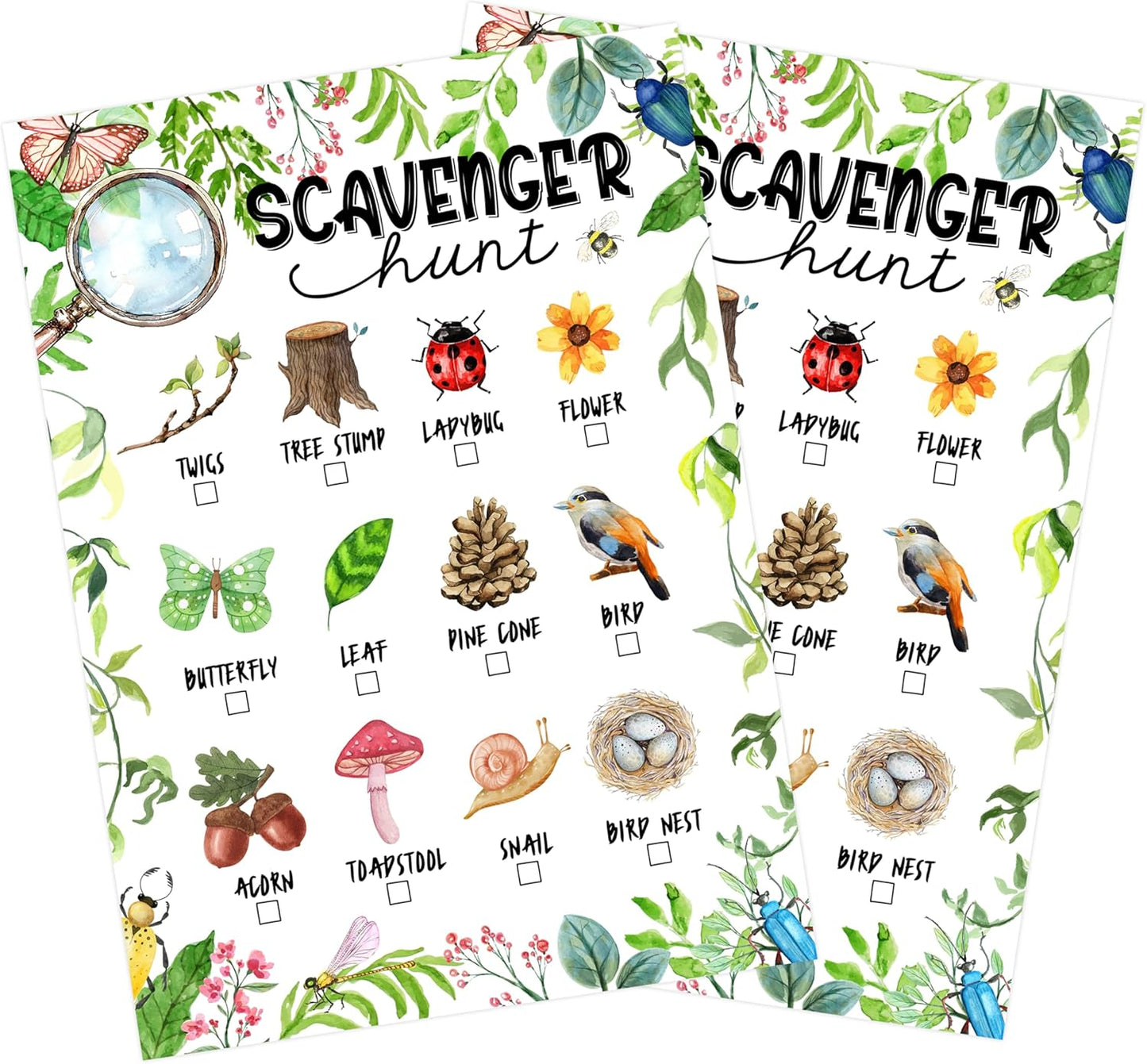 25 Pcs Nature Scavenger Hunt Cards, Outdoor Scavenger Hunts, Camping Scavenger Hunt Game Set, Outdoor Travel Seek Activity, Holiday Party Games for Family Friend, A01