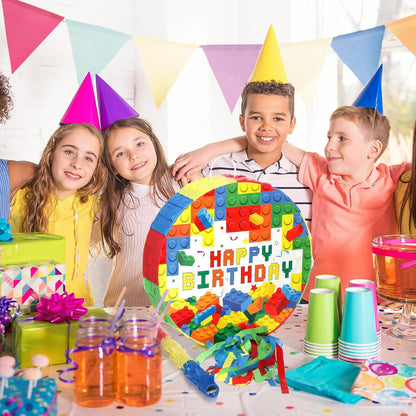 Jexine Birthday Block Piñata Set Birthday Building Piñata with Blindfold, Bat, Stick Blocks Party Supplies for Carnival Fiesta Party Supplies Event Decoration