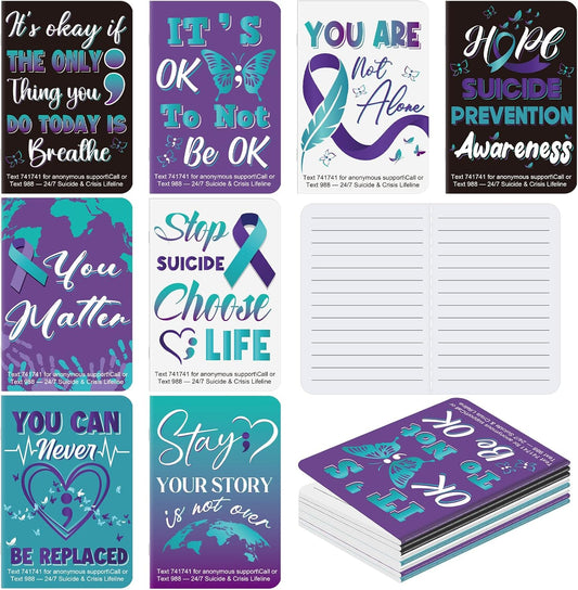 Cinrobiye 24 Pcs Suicide Prevention Awareness Mini Pocket Notebook Bulk Teal Purple Ribbon Motivational Notebook for Suicide Prevention Month Charity Mental Health Care Seminar Party Favors Gifts