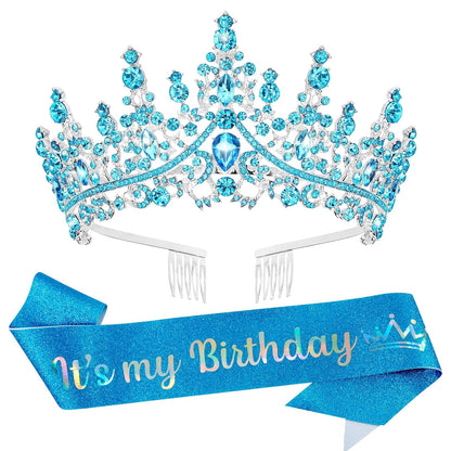 VELSCRUN Purple Crystal Birthday Tiara Crowns for Women Girls It's My Birthday Sash Queen Girls Princess Crown with Combs Happy Birth Party Decorations Mom Sisters Birth Gift Hair Accessories