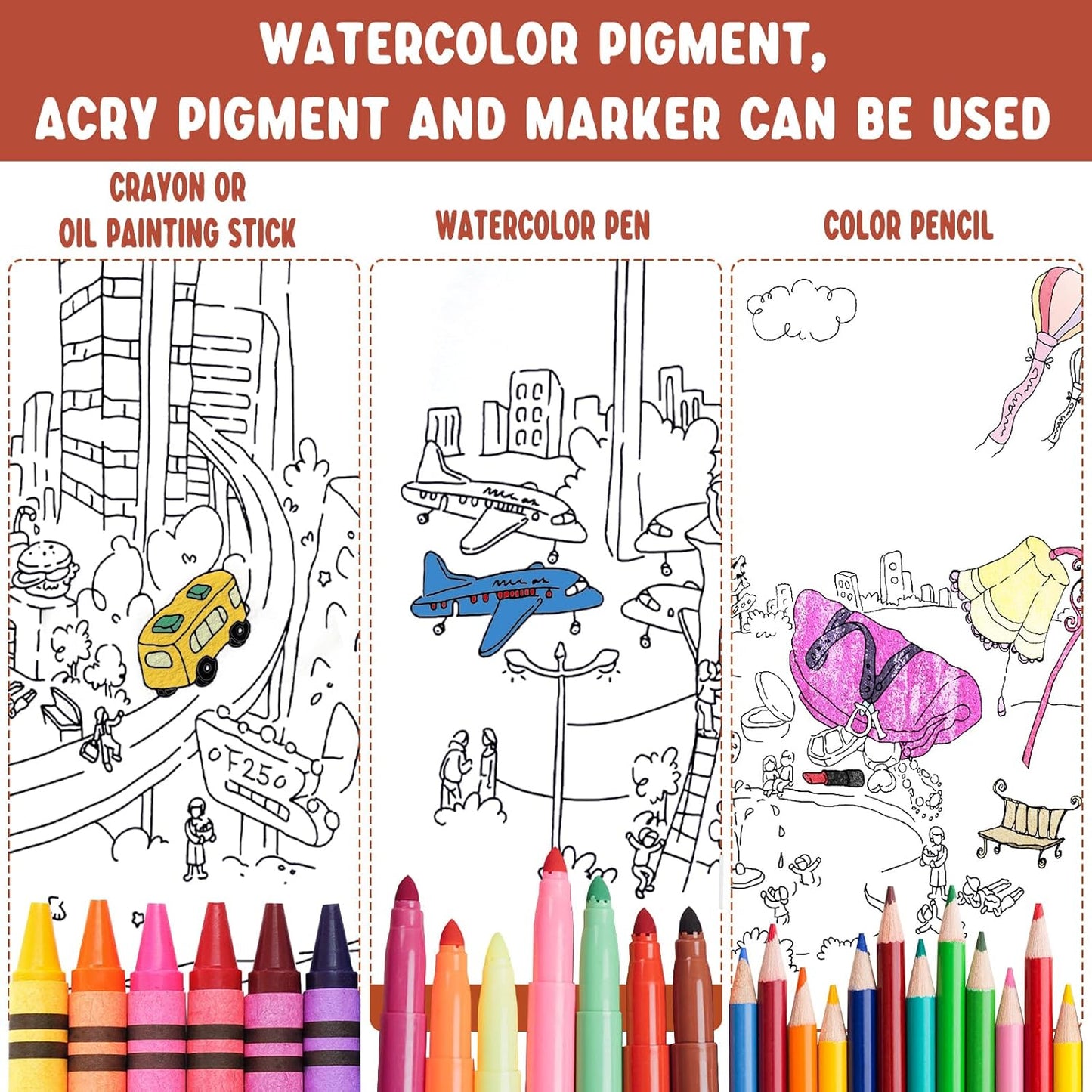 2PCS Children's Drawing Roll, Coloring Paper Roll for Kids Gift, 120 * 11.8 Inches DIY Painting Drawing Paper Roll, Sticky Drawing Paper Roll, Early Educational Toys for Kids (Animal World)