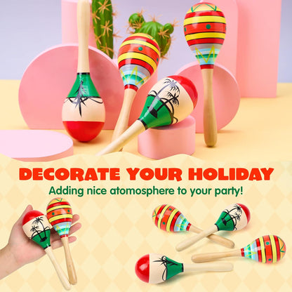 JOYIN 4 PCS Cinco De Mayo 7.6" Wooden Maracas for Kids, Maraca Magic, Wooden Noisemaker for Mexican Fiesta Party Favors, Musical Fun Parties, Luau Party, Carnivals, Taco Tuesday Event
