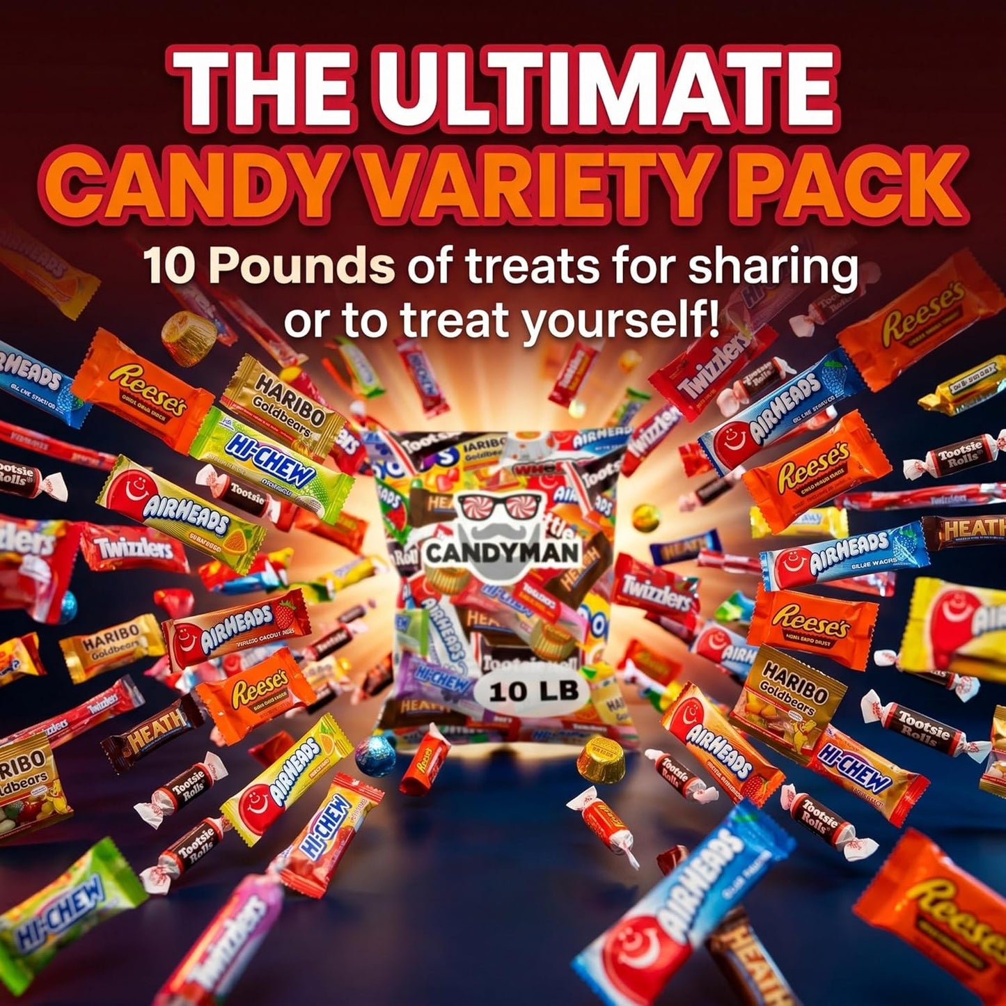 CANDYMAN (5 LB) Chocolate Candy Variety Pack — Individually Wrapped Bulk Candy Mix, Fun & Mini Size Treats for, Pinata Fillers for Kids, Party Favors, Father's Day, Ship with Ice