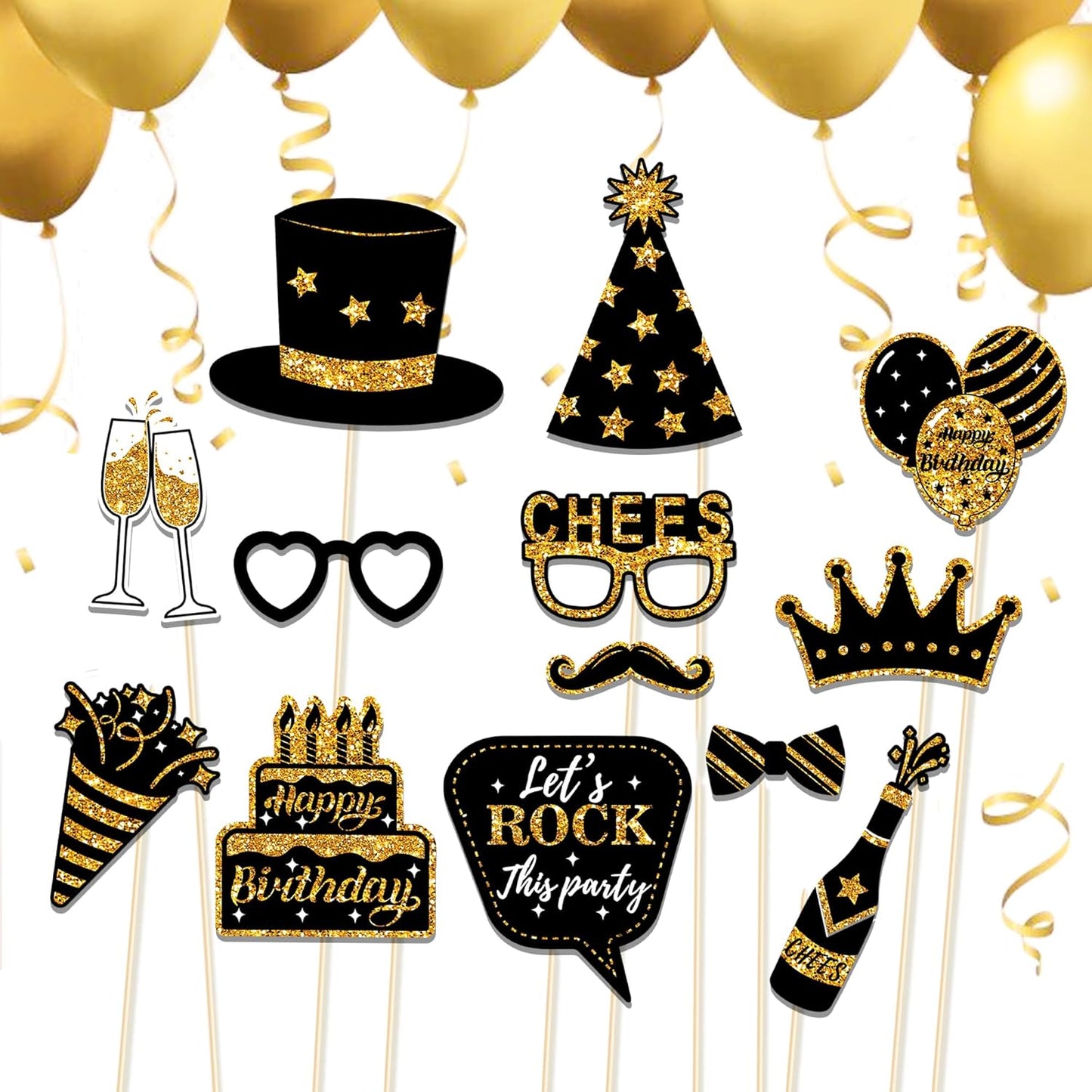 36 PCS Birthday Photo Booth Props Party Supplies Holiday Picture Decorations Photo Booth Props for Birthday Party Favors Pose Sign Kit Fun for Party (Purple and Black)
