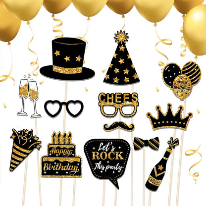 36 PCS Birthday Photo Booth Props Party Supplies Holiday Picture Decorations Photo Booth Props for Birthday Party Favors Pose Sign Kit Fun for Party (Purple and Black)