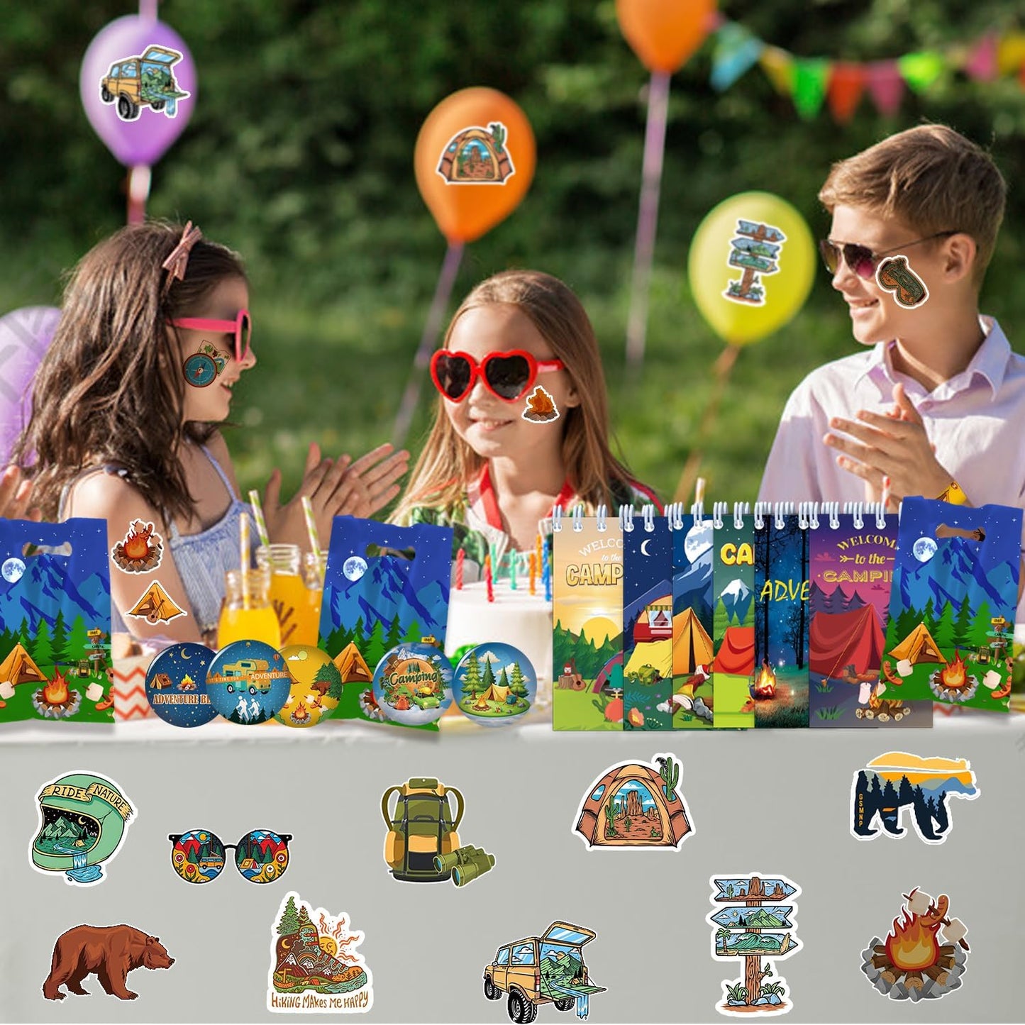 24PCS Camping Party Favors Camper Adventure Mini Spiral Notepads Candy Wild Adventure Camping Small Notebooks for Kids Summer Sleepaway Party Favors Forest Nature Hiking Party Gifts