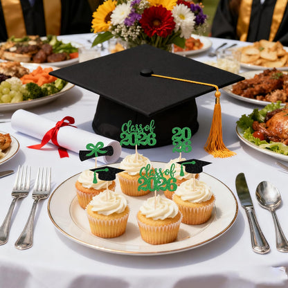 36 PCS 2026 Graduation Theme Cupcake Toppers Glitter Class of 2026 Grad Cap Diploma Cupcake Picks 2026 Graduation Theme Party Cake Decorations Supplies Deep Blue