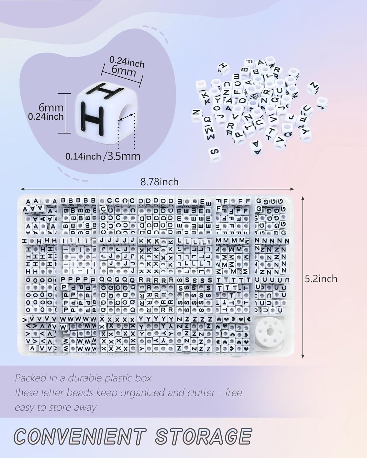 Amaney 1400pcs Glow Letter Beads, Heart Beads Whit Elastic Beading Cord,4x7mm Round Acrylic Alphabet Beads for Friend Bracelet Jewelry Making