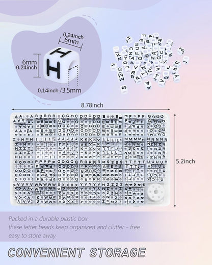 Amaney 1400pcs Glow Letter Beads, Heart Beads Whit Elastic Beading Cord,4x7mm Round Acrylic Alphabet Beads for Friend Bracelet Jewelry Making