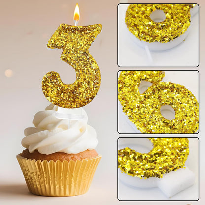 Birthday Number Candles, Glitter Number Candle Cake Decorations with Sequins, Cupcake Decorations for Girls, Women, Party Anniversary Celebrations (Number 6, Purple)