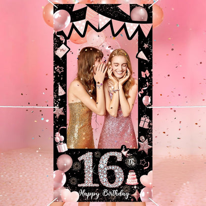 Pink 80th Birthday Neon Photography Banner Backdrop Glow Party Disco Dance Neon Theme Birthday Banner Photo Frame Props Props Selfie Background Face Cutout Photo Props Decoration