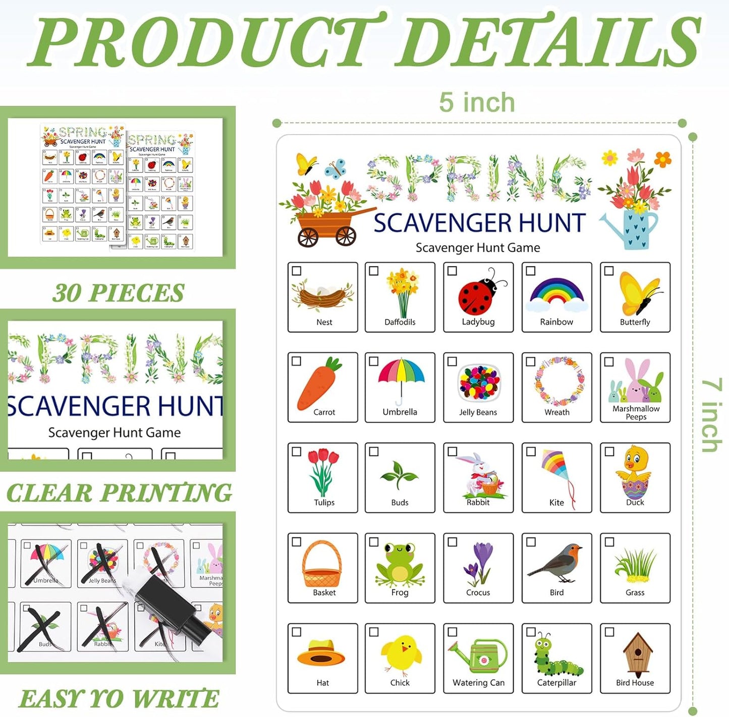 Hoolerry 30 Pcs Nature Scavenger Hunt for Kids Road Trip Game Car Spring Summer Easter Scavenger Hunt Cards Travel Activities Camping Games Outdoor Indoor Seek Activity for Kids Adults(Nature)
