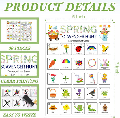 Hoolerry 30 Pcs Nature Scavenger Hunt for Kids Road Trip Game Car Spring Summer Easter Scavenger Hunt Cards Travel Activities Camping Games Outdoor Indoor Seek Activity for Kids Adults(Nature)