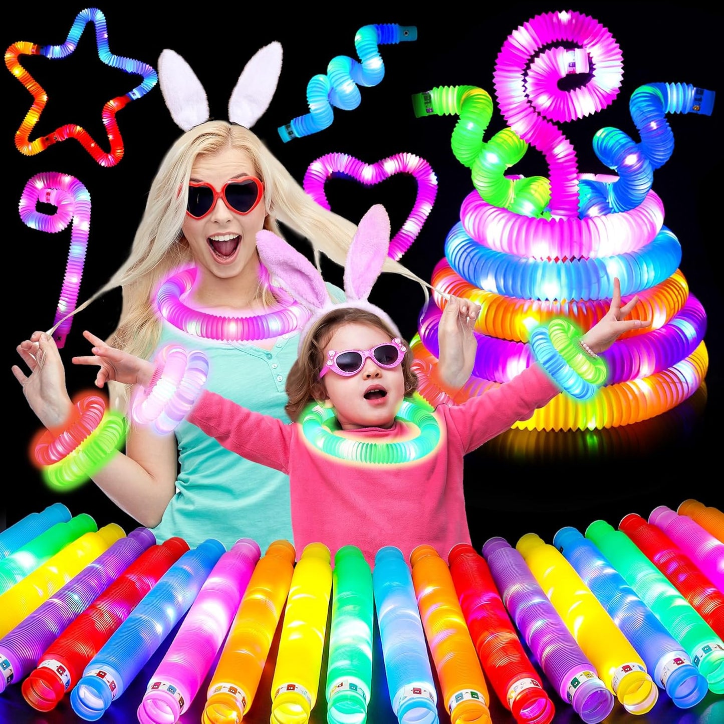 UrChoice Glow Sticks,8PCS LED Pop Tubes Party Favors,Glow Necklaces Bracelets, Light up Camping Toys ,Imaginative Play,Birthday Wedding Decorations,Tons of Ways to Play