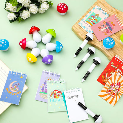 Kisston 48 Pcs Woodland Mushroom Party Favors Include 24 Mushroom Mini Notebooks Notepads and 24 Ballpoint Pen Gifts for Teacher Office Reward