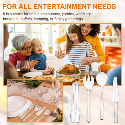 40 Set Disposable Plastic Serving Utensils Include10 Pcs 6.3" Serving Tongs 10 Spoons 10 Forks 10 Knives for Buffets Food Home Weddings Family Gathering Birthday Party Supplies(Black)