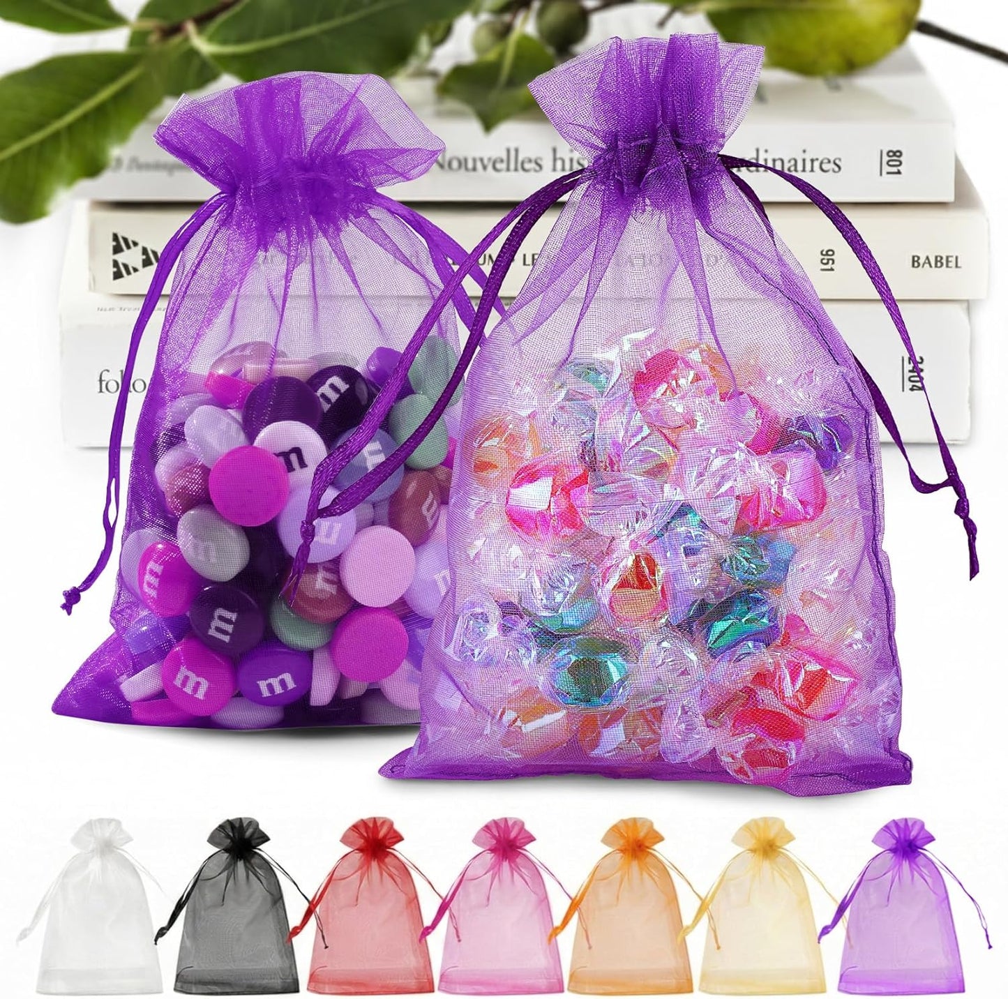 ANZNKU 50 Pack Organza Bags 5 x 7 in White Small Mesh Gift Bags Bulk Drawstring for Wedding Party Favors, Little Goodie Bag for Candy Jewelry Soap Makeup, Treat Sachet Pouch for Mothers Gifts Wrap