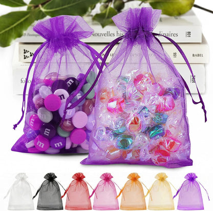 ANZNKU 50 Pack Organza Bags 5 x 7 in White Small Mesh Gift Bags Bulk Drawstring for Wedding Party Favors, Little Goodie Bag for Candy Jewelry Soap Makeup, Treat Sachet Pouch for Mothers Gifts Wrap