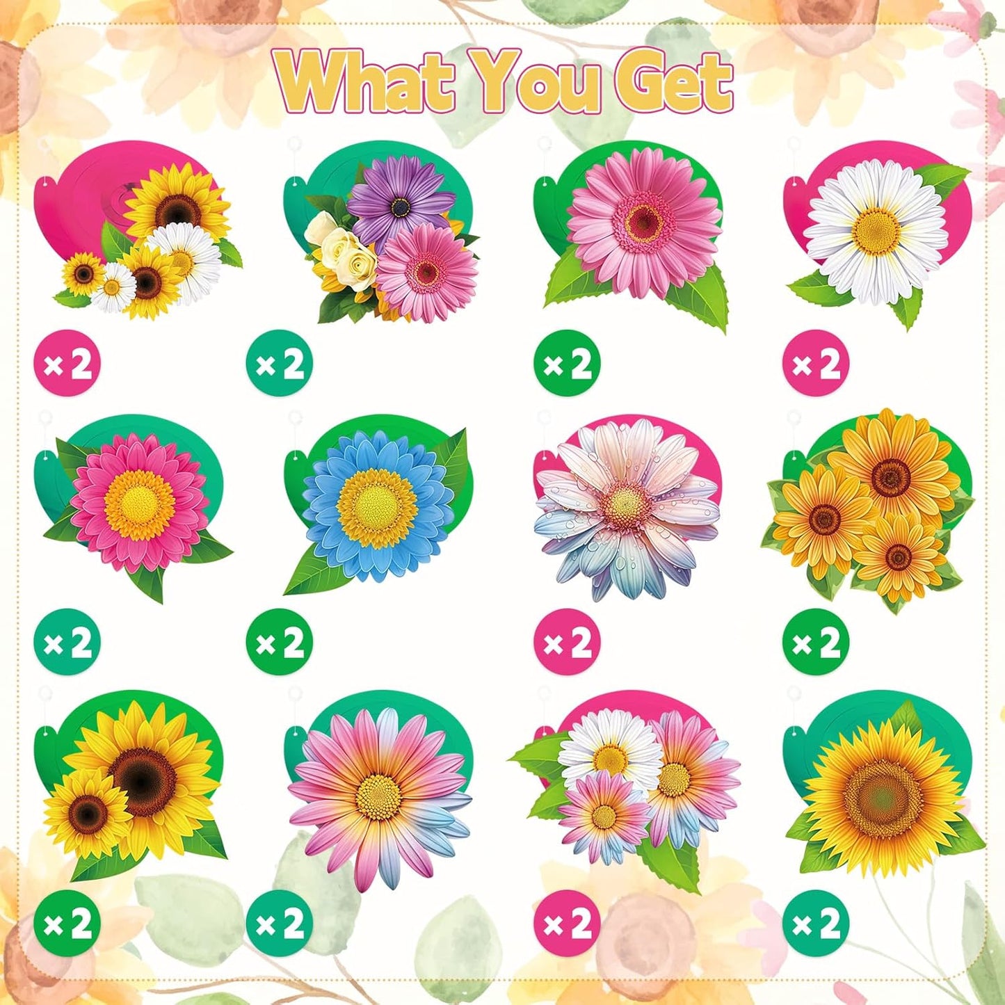 40Pcs Spring Summer Hanging Swirl Decorations, Flowers Sunflower Ceiling Hanging Swirls Floral Swirls Streamers for Spring Summer Mother's Day Baby Shower Birthday Wedding Party Decor