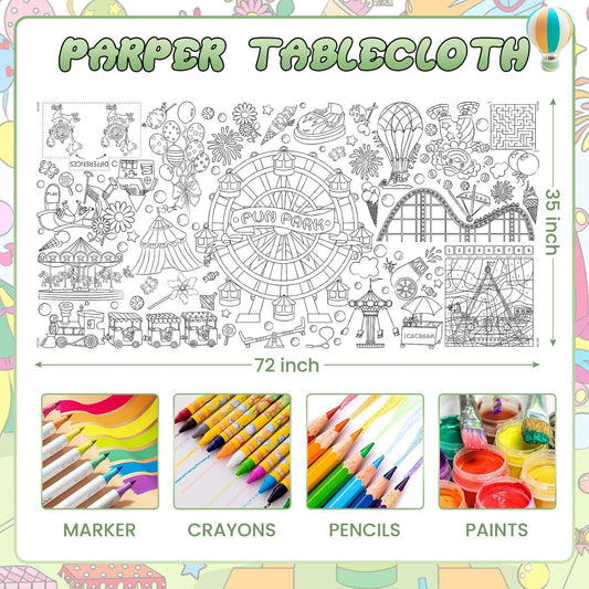 Drunze Giant Coloring Poster,35x72Inch Zoo Animal Activity Drawing Paper Coloring Table Cover,DIY Zoo Poster Table Cloth Art Crafts Coloring Mat for Kids,Home Classroom Party Decorations Suppiles